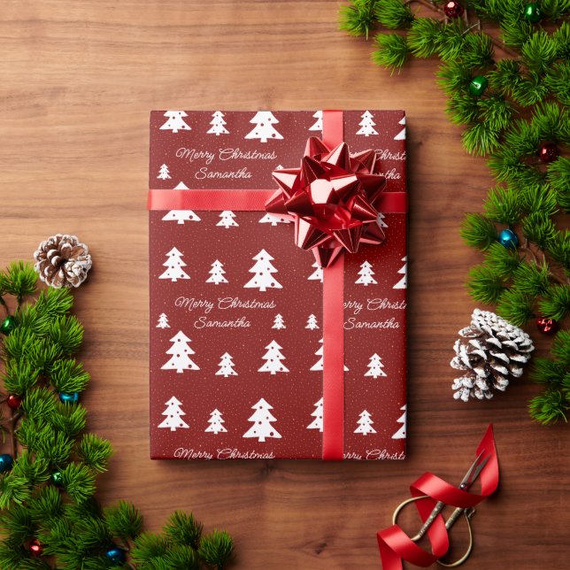 Papier Cadeau Joyeux arbres de Noël Nom personnalisé Papier d'en (Cadeau de vacances)