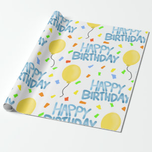 Papier Cadeau Joyeux Ballons d'anniversaire et Confetti