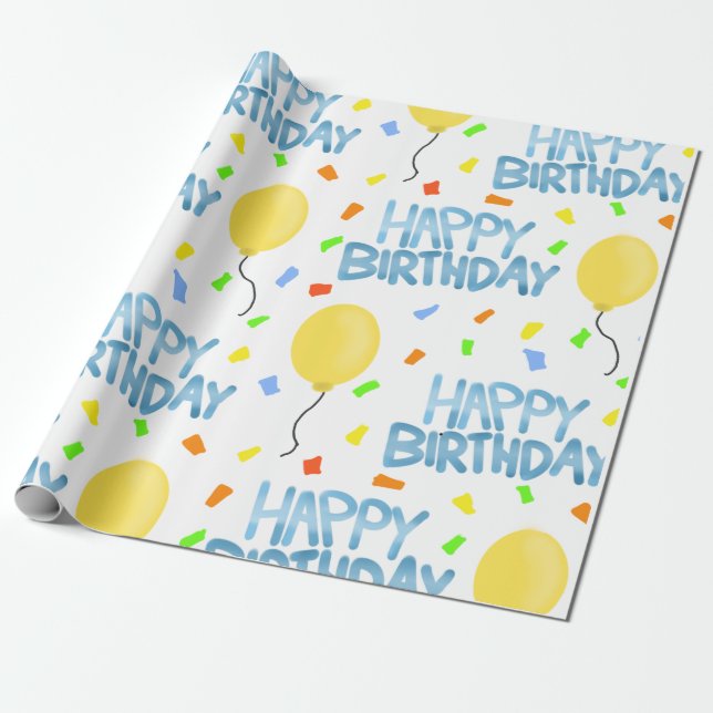 Papier Cadeau Joyeux Ballons d'anniversaire et Confetti (Déroulé)