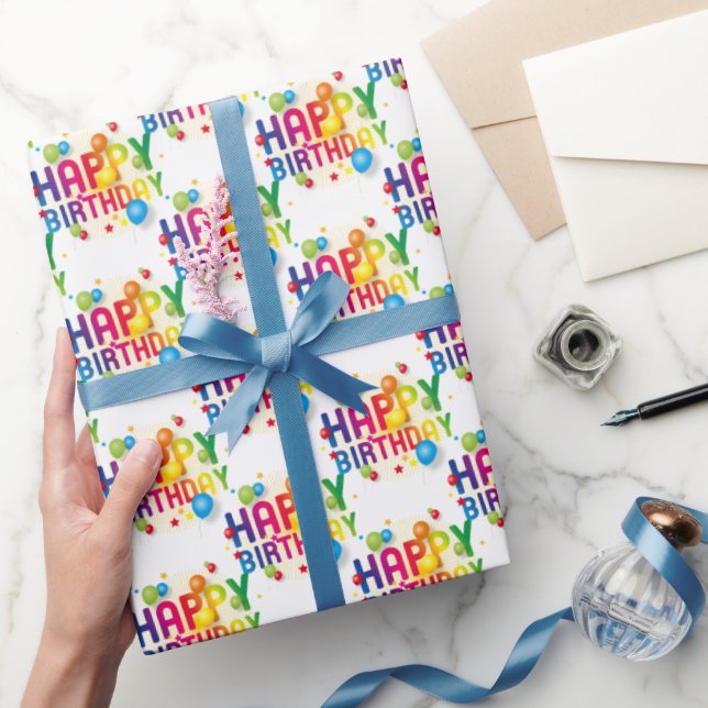 Papier Cadeau Joyeux Ballons D'Anniversaire Sur Blanc (Cadeaux)