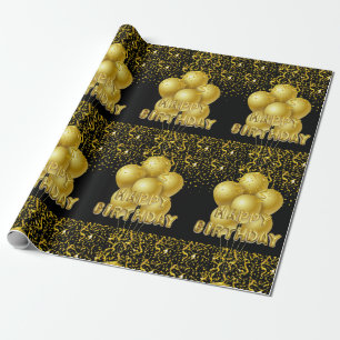 Papier Cadeau Joyeux Ballons d'or noir enveloppant anniversaire
