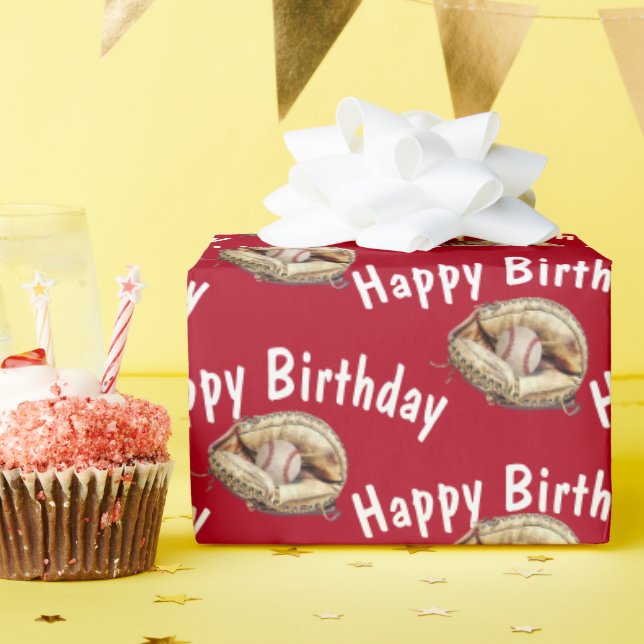 Papier Cadeau Joyeux baseball d'anniversaire en gant (Fête d'anniversaire)