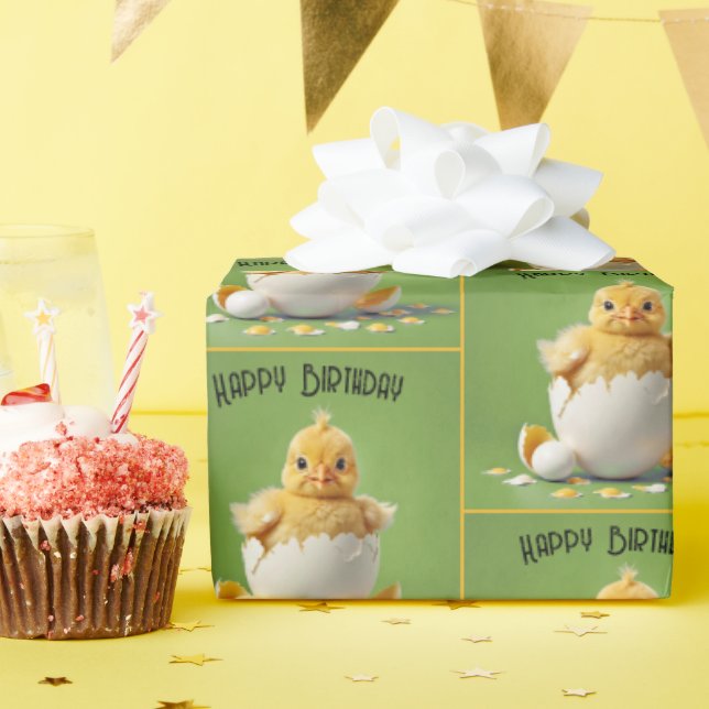 Papier Cadeau Joyeux bébé poussin anniversaire (Fête d'anniversaire)