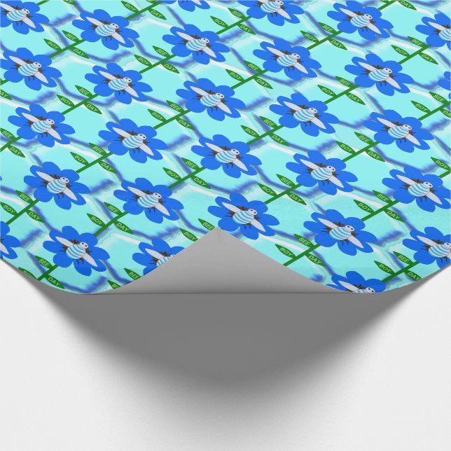 Papier Cadeau Joyeux Bee Day Boy Blue Birthday Bumblebee (Coin)