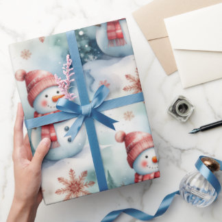 Papier Cadeau Joyeux Bonhomme de Neige Noël 