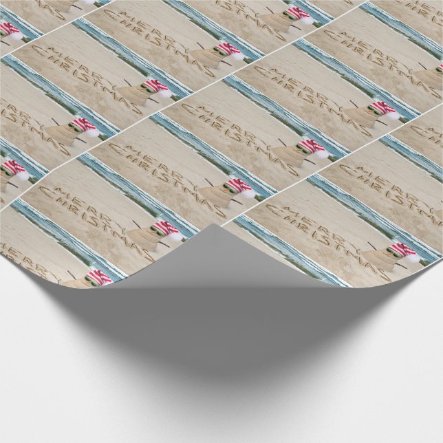 Papier Cadeau Joyeux bonhomme de sable de Noël sur la plage (Coin)