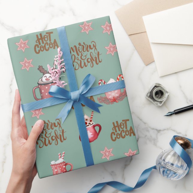Papier Cadeau Joyeux & Bright & chaud coco sauge vert Noël (Cadeaux)