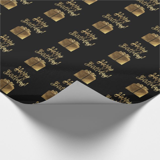 Papier Cadeau Joyeux cadeau d'anniversaire Motif Black Gold Typo (Coin)