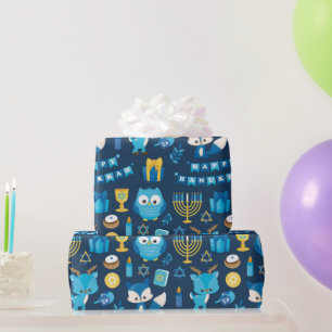Papier Cadeau Joyeux cadeau Hanoukka Menorah Sufganiyot Cute Owl