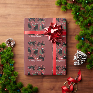 Papier Cadeau Joyeux Catmas Drôle de Noël Amateur de Chat Noir