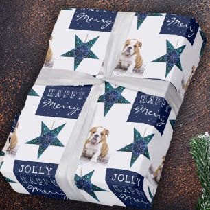 Papier Cadeau Joyeux Chien Chiots Animal Photo Festif Étoile Noë