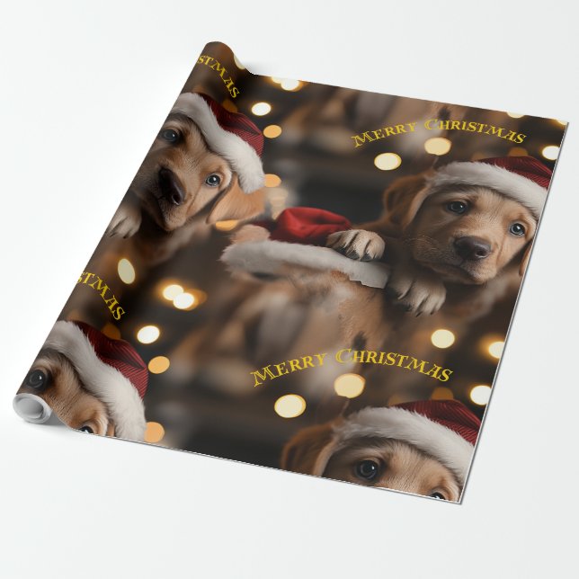 Papier Cadeau Joyeux chiot de Noël (Déroulé)