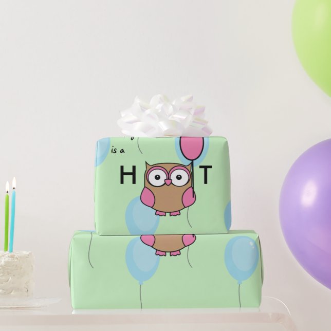Papier Cadeau Joyeux Chouette de Hoot Birthday avec Ballons (Cadeaux de fête)