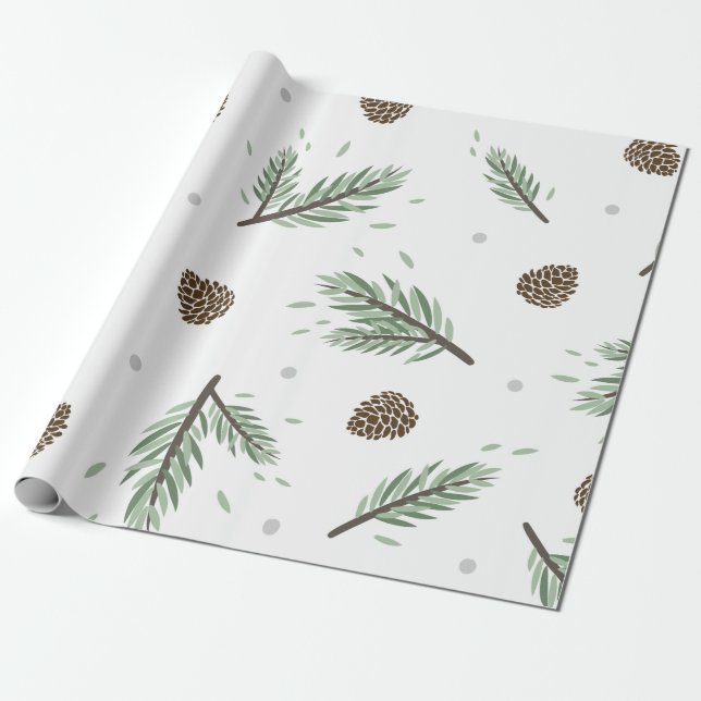 Papier Cadeau Joyeux Christmass pin Feuille arbre Botanique W (Déroulé)