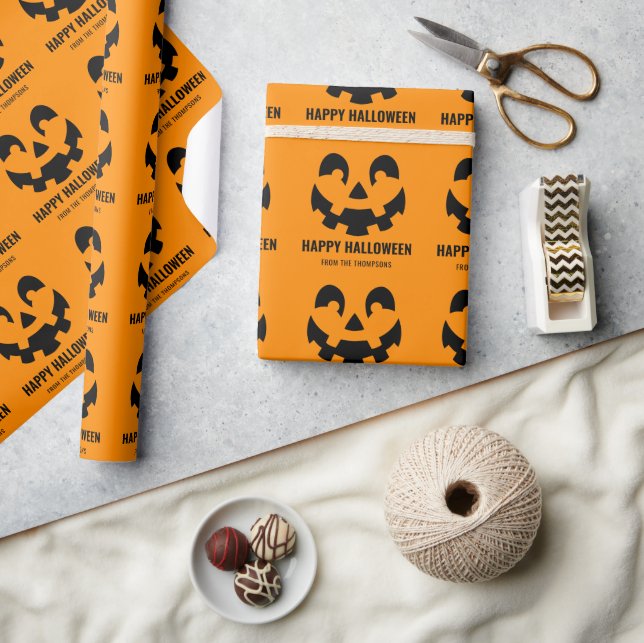 Papier Cadeau Joyeux Citrouille Halloween Face Motif avec texte (Artisanat)