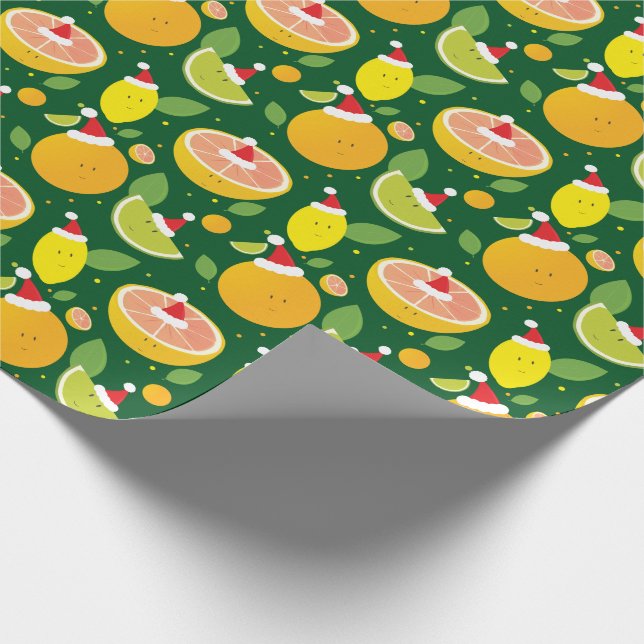 Papier Cadeau Joyeux Citrus Santa Hat Motif Lemon Orange Lime (Coin)