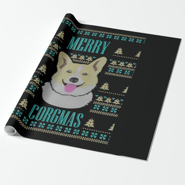 Papier Cadeau Joyeux Corgmas de Noël (Déroulé)
