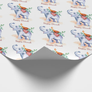 Papier Cadeau Joyeux Diwali avec Diya et Elephant