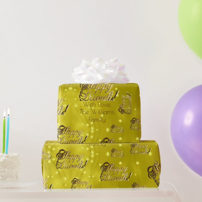 Papier Cadeau Joyeux Diwali Elégant Faux Gold Foil Script Jaune (Cadeaux de fête)