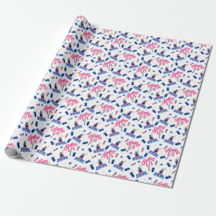 Papier Cadeau Joyeux DJ, motif de plage tropical.