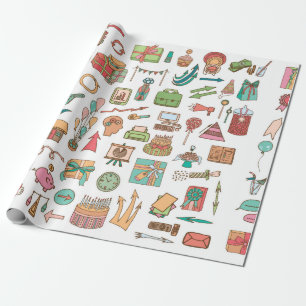 Papier Cadeau Joyeux éléments de bureau d'anniversaire dans cr