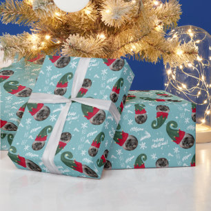 Papier Cadeau Joyeux elfe de Noël illustration nom photo