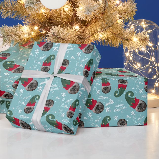 Papier Cadeau Joyeux elfe de Noël illustration nom photo (Vacances)