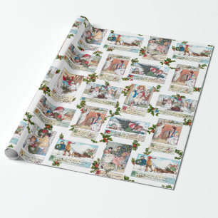 Papier Cadeau Joyeux Enfants victoriens avec voeux de Noël