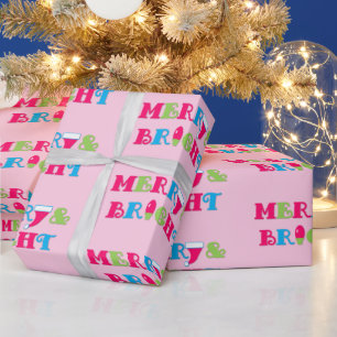 Papier Cadeau Joyeux et brillant Hot Pastel rose Noël