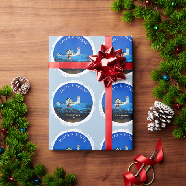 Papier Cadeau Joyeux et brillant Neige Nubble Lighthouse Noël (Cadeau de vacances)