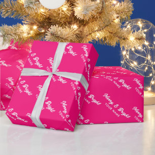 Papier Cadeau Joyeux et brillant neon rose script Noël