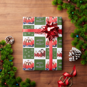 Papier Cadeau Joyeux et brillant Noël Snowflake Photo Green