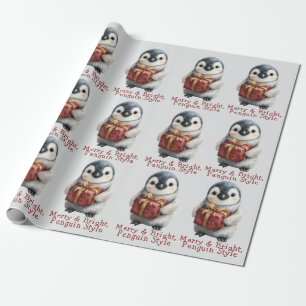 Papier Cadeau Joyeux et brillant pingouin Noël