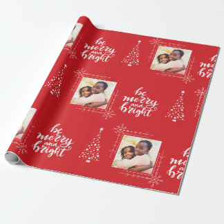 Papier Cadeau Joyeux Et Lumineux Avec Une Photo Noël Rouge