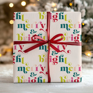 Papier Cadeau Joyeux et Noël brillant et moderne multicolore