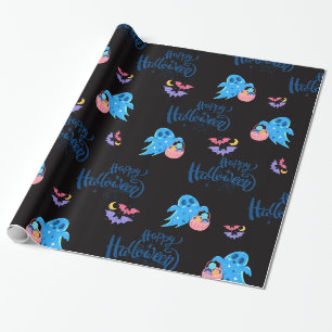 Papier Cadeau Joyeux fantômes d'Halloween mignons avec des bonbo