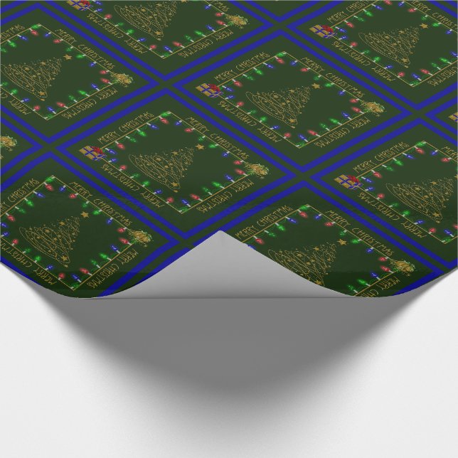 Papier Cadeau Joyeux feu de Noël-vert-bleu-1-GIFT WRAP (Coin)