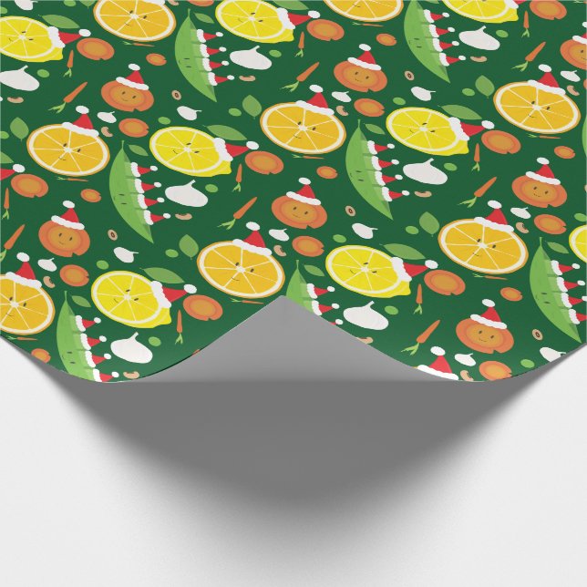 Papier Cadeau Joyeux fruits Légumes Motif de Santa Hat (Coin)