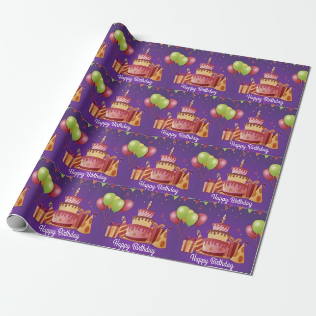 Papier Cadeau Joyeux Gâteau D'Anniversaire Et Présente (Déroulé)