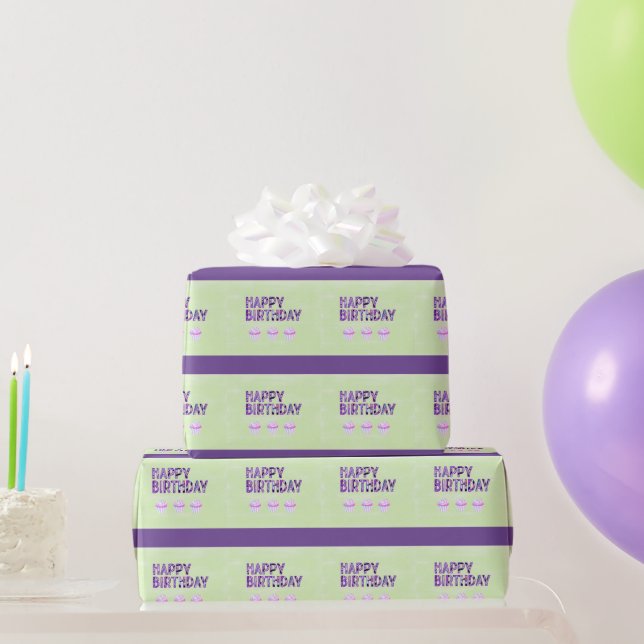 Papier Cadeau Joyeux gâteaux d'anniversaire sur la chaux (Cadeaux de fête)