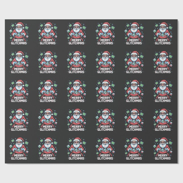 Papier Cadeau Joyeux Glitchmas Codage Programmeur Santa Noël (Plat)