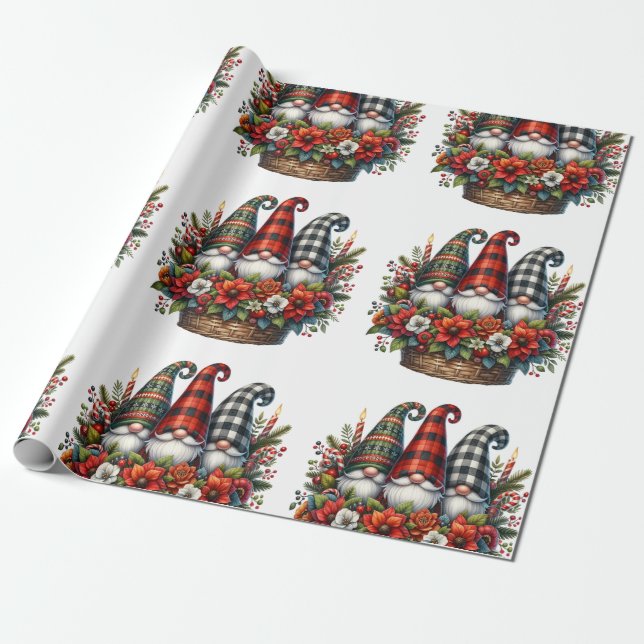 Papier Cadeau Joyeux Gnomes et Décor Plaid (Déroulé)