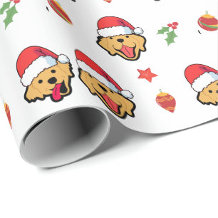 Papier Cadeau Joyeux Golden retriever Chien et Santa Hat Noël