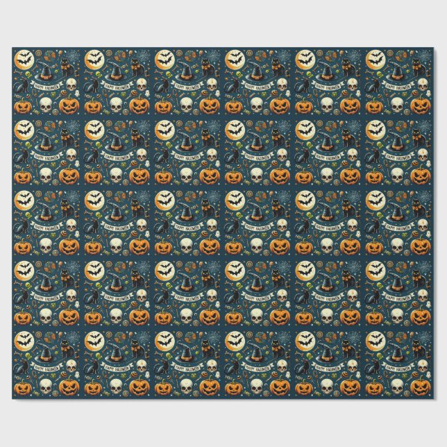 Papier Cadeau Joyeux Halloween Amusant & Effrayant (Plat)