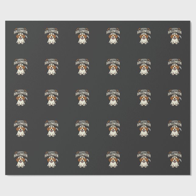 Papier Cadeau Joyeux Halloween Beagle Chien Design_1 (Plat)