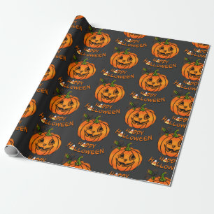 Papier Cadeau Joyeux Halloween   CITROUILLE   maïs-bonbons