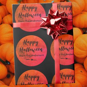 Papier Cadeau Joyeux Halloween de la Motif de Pleine lune rouge