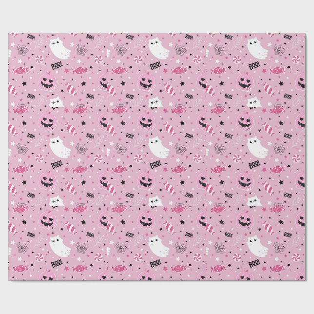 Papier Cadeau Joyeux Halloween Mignon et Effrayant  (Plat)