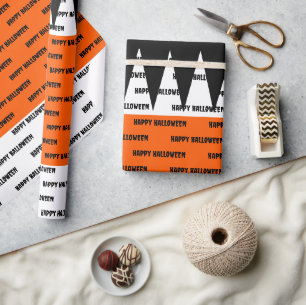 Papier Cadeau Joyeux Halloween Orange Noir Personnalisé