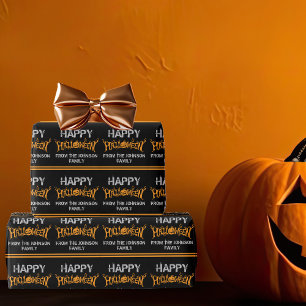 Papier Cadeau Joyeux Halloween Personnalisé Black Orange Party